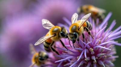 Bees Collecting Nectar On Purple Flower Spikes