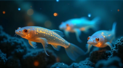 Bioluminescent Creatures Glowing In Dark Depths