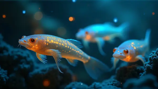 Bioluminescent Creatures Glowing In Dark Depths