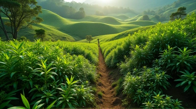 Bird’s-Eye View Of Varied Plant Life On Hills
