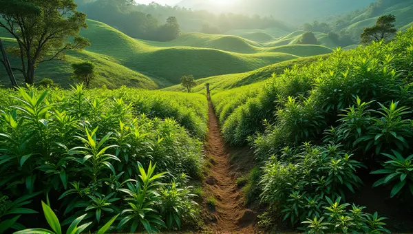 Bird’s-Eye View Of Varied Plant Life On Hills