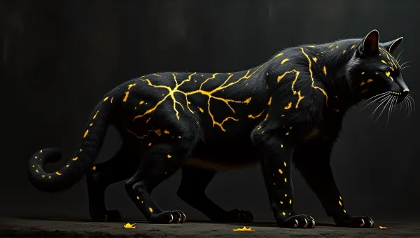Black Cat With Yellow Patterns On Dark Background