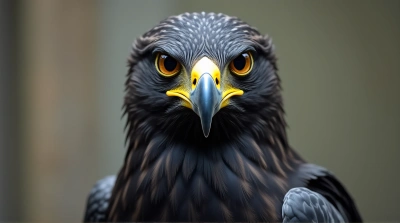 Black Gray American Raptor Sharp Eyes Portrait