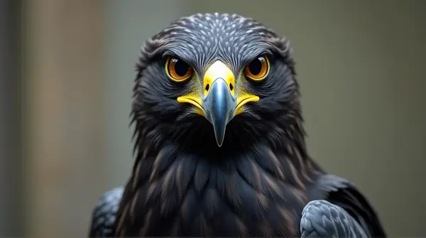 Black Gray American Raptor Sharp Eyes Portrait