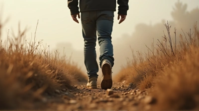 Black Jacket Figure On Textured Brown Terrain