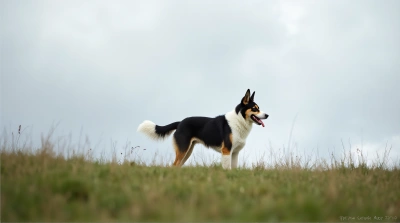 Black And White Dog Alert On Grassy Hill