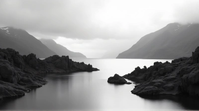 Black And White Lake With Jagged Stones