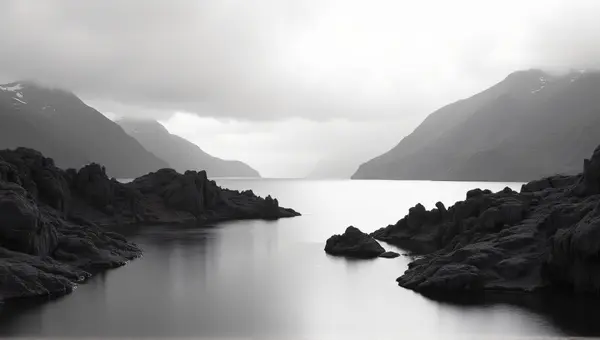 Black And White Lake With Jagged Stones