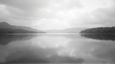Black And White Lake Reflection With Cloudy Sky