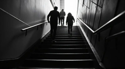 Black And White Metal Staircase Climbing Contrast