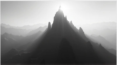 Black and White Summit Silhouette Under Soft Light