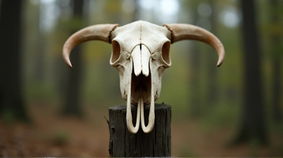 Bleached Bone Skull On Dark Timber Post