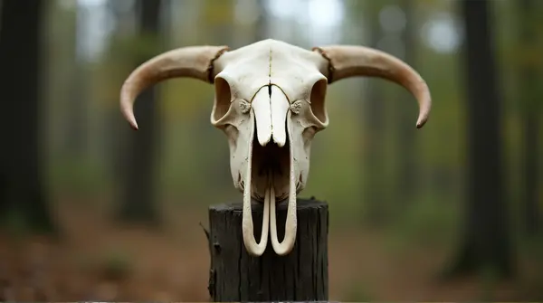 Bleached Bone Skull On Dark Timber Post