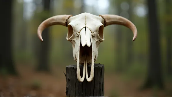 Bleached Bone Skull On Dark Timber Post
