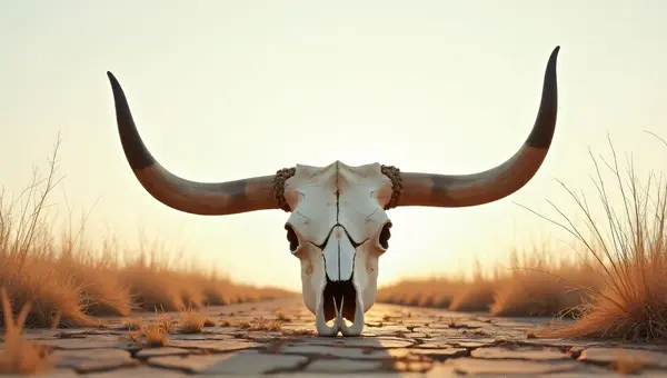 Bleached Cow Skull on Cracked Earth Outdoors
