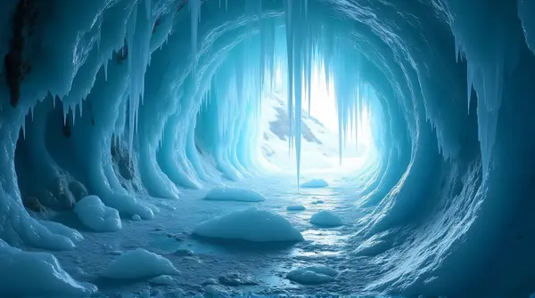 Blue Ice Crystal Cavern With Light