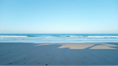 Blue Ocean Meeting Beige Shoreline Midday Contrast