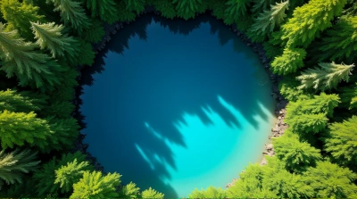 Blue Water Basin Surrounded By Green Foliage Contrast