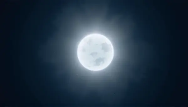 Bright Lunar Orb With Subtle Craters In Indigo Sky