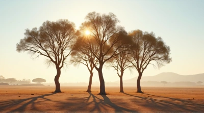 Brown Barked Trees In Sunlit Clearing Shadows