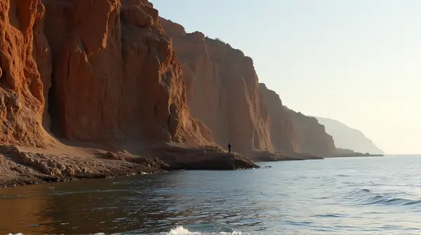 Brown Escarpment Rock Face Calm Waterline