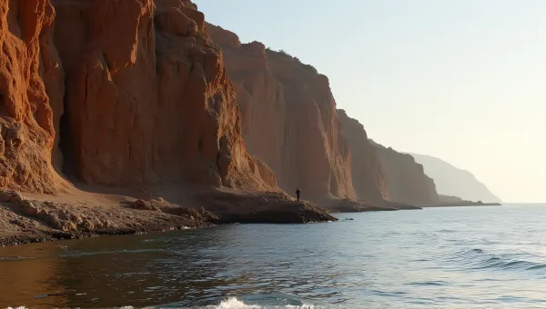 Brown Escarpment Rock Face Calm Waterline