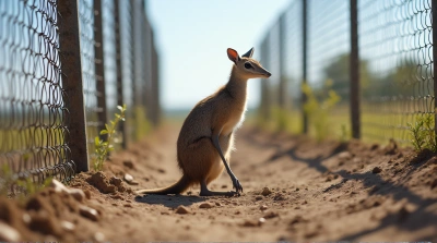 Brown Legged Creature By Wire Enclosure In Soil