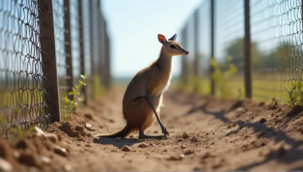 Brown Legged Creature By Wire Enclosure In Soil