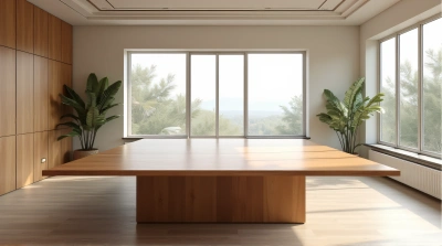 Brown Rectangular Dining Table In Bright Spacious Room