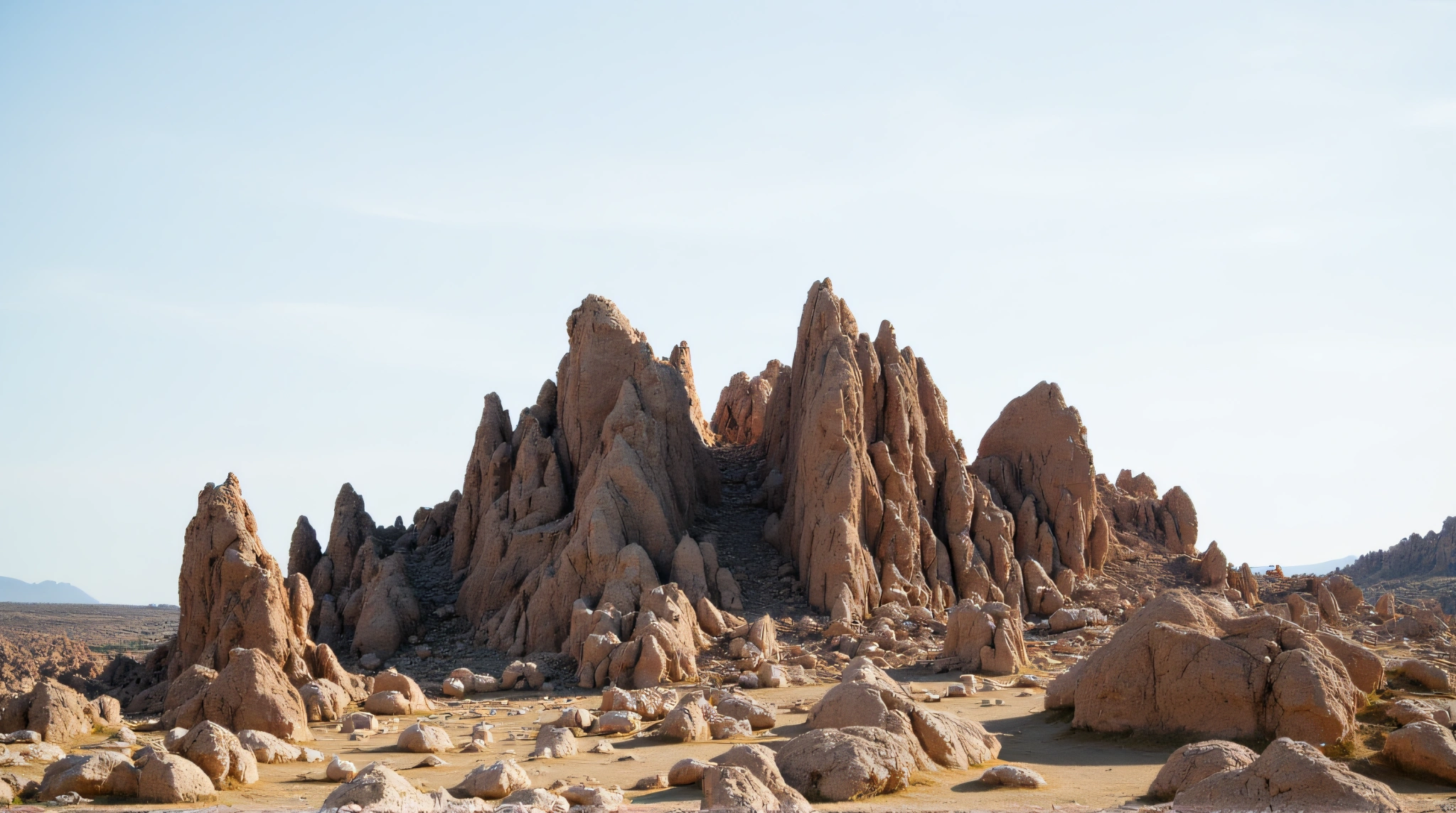 Brown Rocky Outcrops On Uneven Terrain Landscape