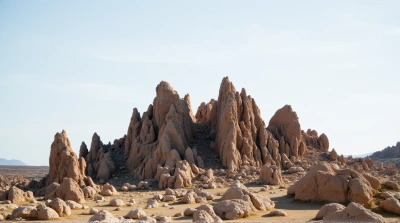 Brown Rocky Outcrops On Uneven Terrain Landscape