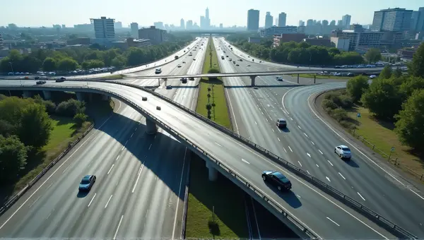 Busy City Highway Intersection Traffic Flow
