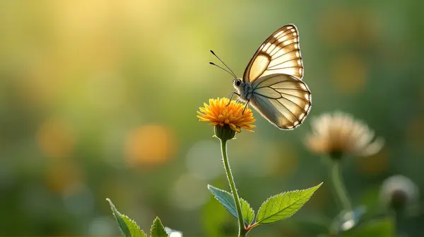 Butterfly Resting On Blooming Plant Close-Up