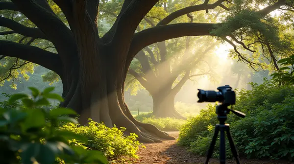 Camera Capturing Majestic Ancient Oak Trees