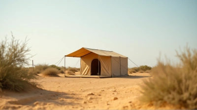 Canvas Shelter On Golden Terrain With Open Sky