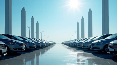 Car Alignment Reflecting Under Clear Blue Sky