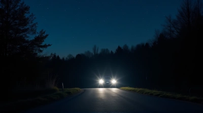 Car Driving On Winding Asphalt Path At Night