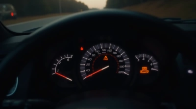 Car Speedometer Close-Up Illuminated Display