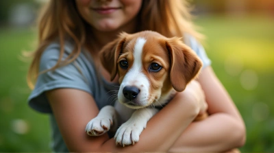Caring Embrace With Dog In Soft Natural Light