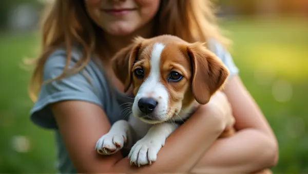 Caring Embrace With Dog In Soft Natural Light