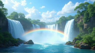 Cascading Streams Rainbow Mist Bright Day