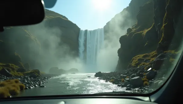 Cascading Waterfall Over Rugged Cliffs Sunlit