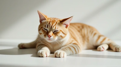 Cat Stretching Peacefully Indoors Relaxed Mood