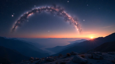 Celestial Bodies Rotating Above Mountain Horizon