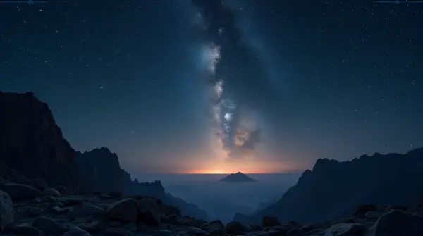 Celestial Sky With Twinkling Lights And Jagged Stones