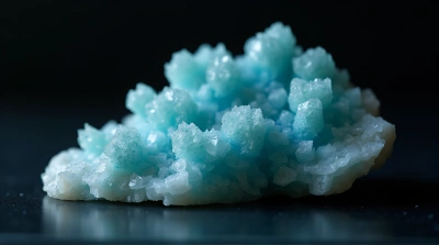 Cerulean Alabaster Mineral Fragment On Reflective Surface