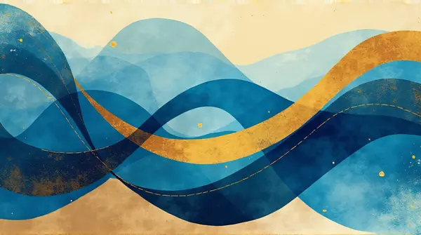 Cerulean And Golden Forms In Fluid Contrast