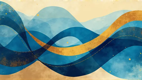 Cerulean And Golden Forms In Fluid Contrast
