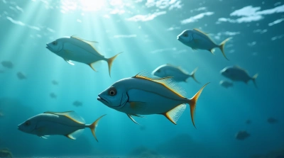 Cerulean And Ivory Fish Gliding In Gentle Currents