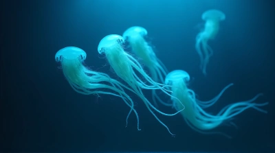 Cerulean Jellyfish Cluster With Soft Backlighting